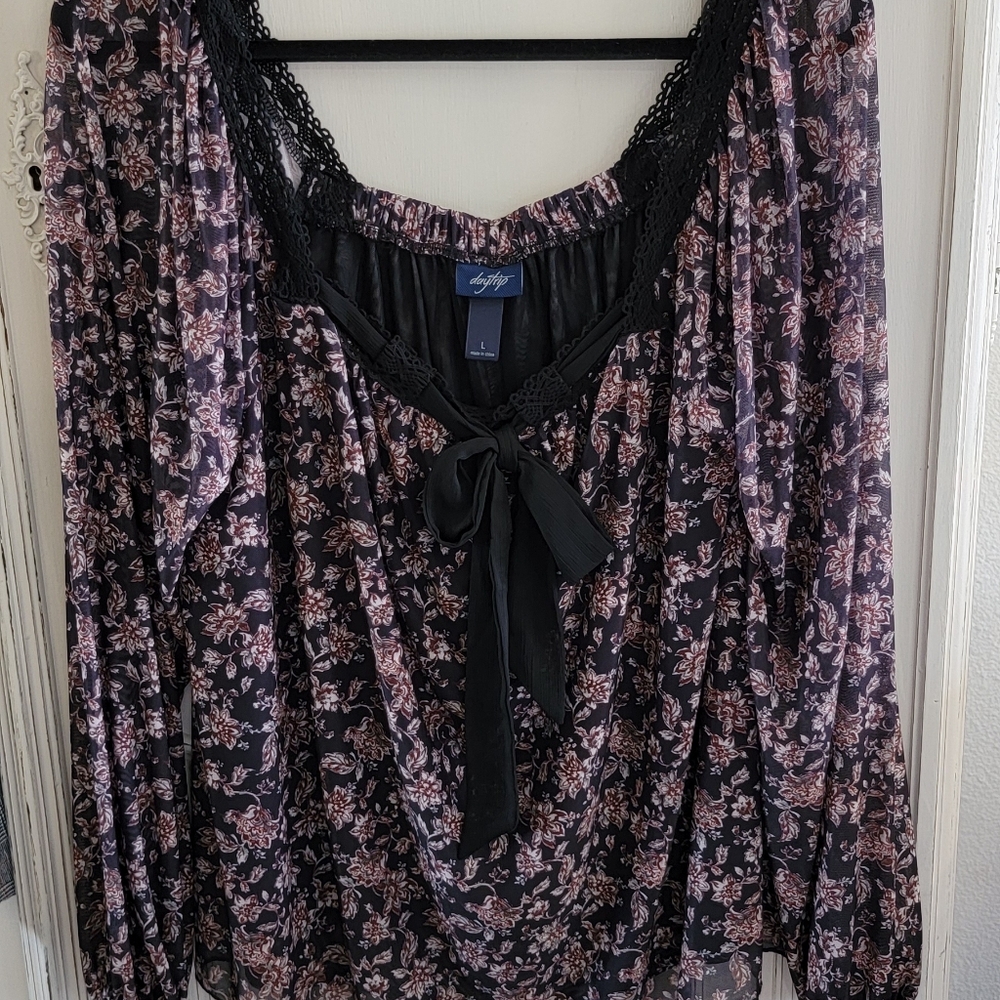 Daytrip Black Floral Blouse Pink Floral Print